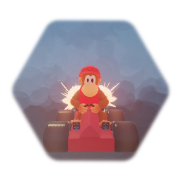 Diddy kong in a go kart with CTR mechanics