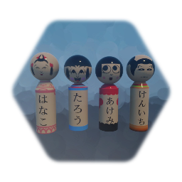Kokeshi Dolls But with Unique Japanese Text