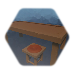 Wooden table and stool