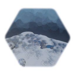 Snow land with rocks and grass