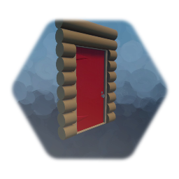Red door with log wall