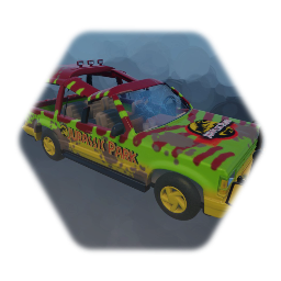 Destroyed Jurassic park car