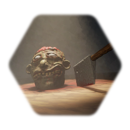 Severed Zombie Head + Cleaver