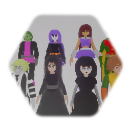 Beetlejuice,Lydia,Mavis,Johnny,Starfire,Raven,Beast Boy,Robin