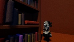 Cyn knocks over a book shelf