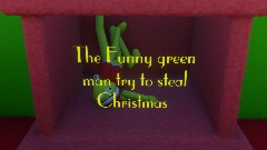 Funny green man try to steal Christmas