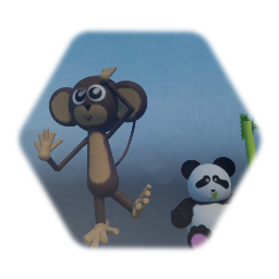 A panda and his monkey friend