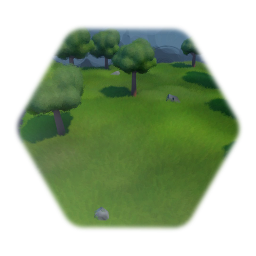 Large Grassy Area With Trees and Rocks