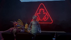 Godzilla and friends watching the New security breach movie