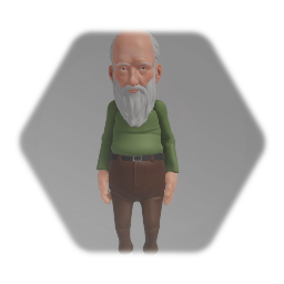 Cartoon Elderly Man With Realistic Head