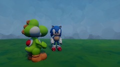 yoshi and sonic go through the forest