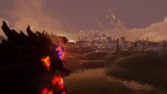 Burning Godzilla destroys a nuclear plant