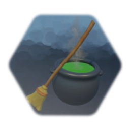 broom and cauldron