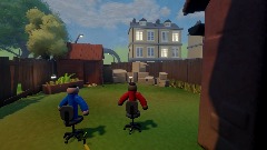 Boy on his chair and the lost house with players