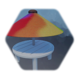 Table with rainbow parasol