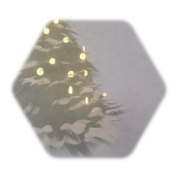 Snowy pine tree with Christmas lights