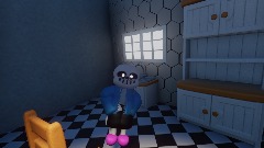 Sans in a kitchen