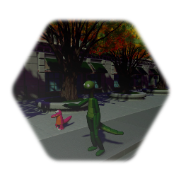 Green guy and bo take a walk menwile Harold is dumb