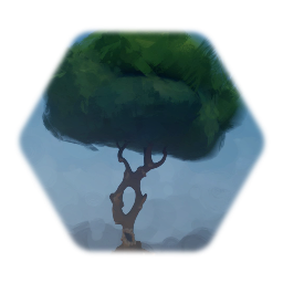 Gnarled tree with leaves