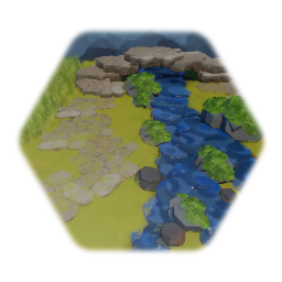 Grassland river with rocky bridge