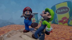 Mario kicks Luigi into Beans