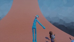 Ghost.bot, Nanachi, Sackboy, and Bob staring at a Wacky Dude