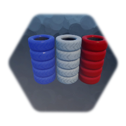 Red white and blue tyre wall.